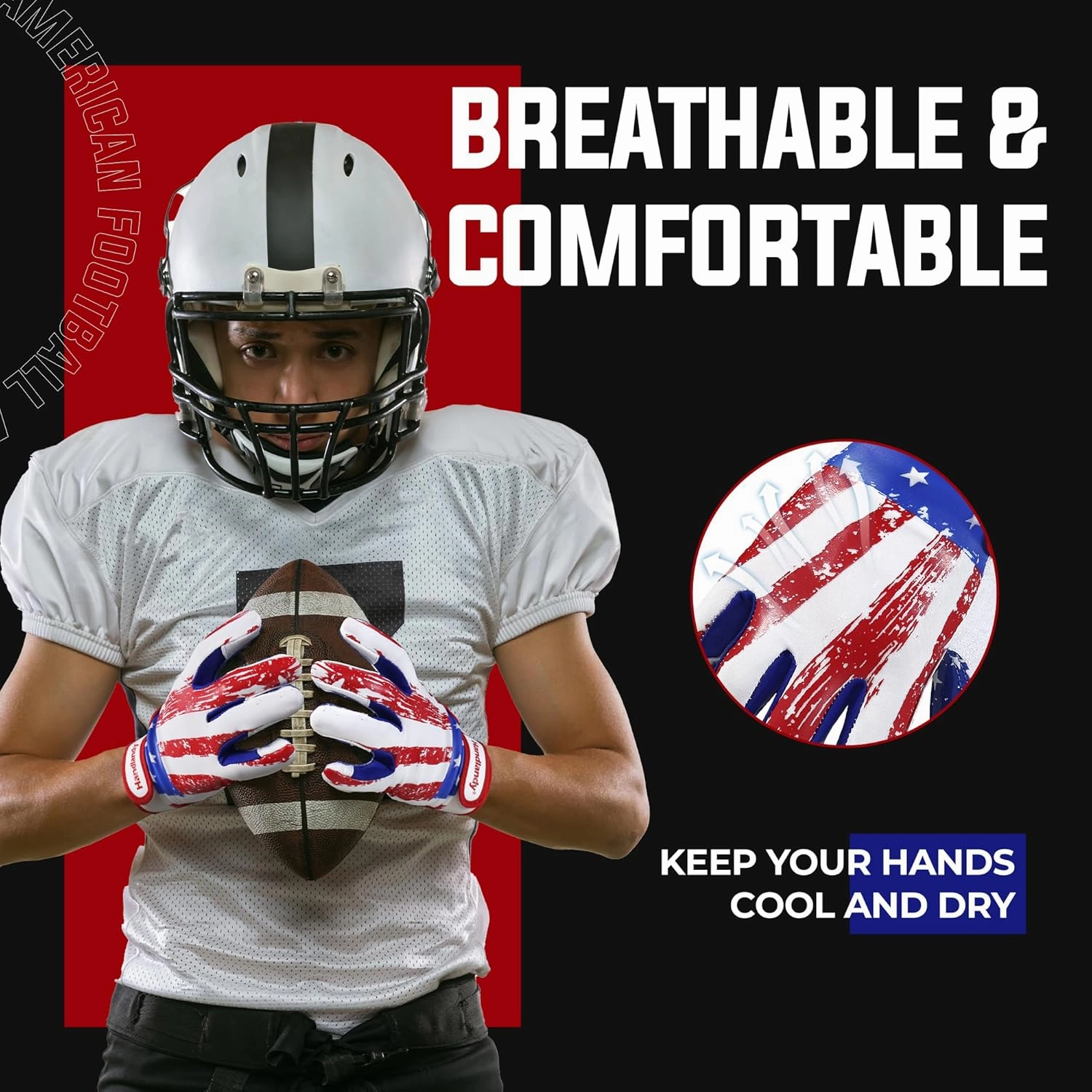 HANDLANDY Youth Football Gloves for Boys Girls, Sticky Wide Receiver Gloves for Kids, Junior Flag Football Gloves