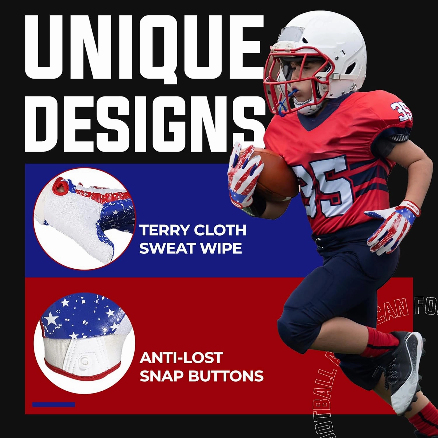 HANDLANDY Youth Football Gloves for Boys Girls, Sticky Wide Receiver Gloves for Kids, Junior Flag Football Gloves