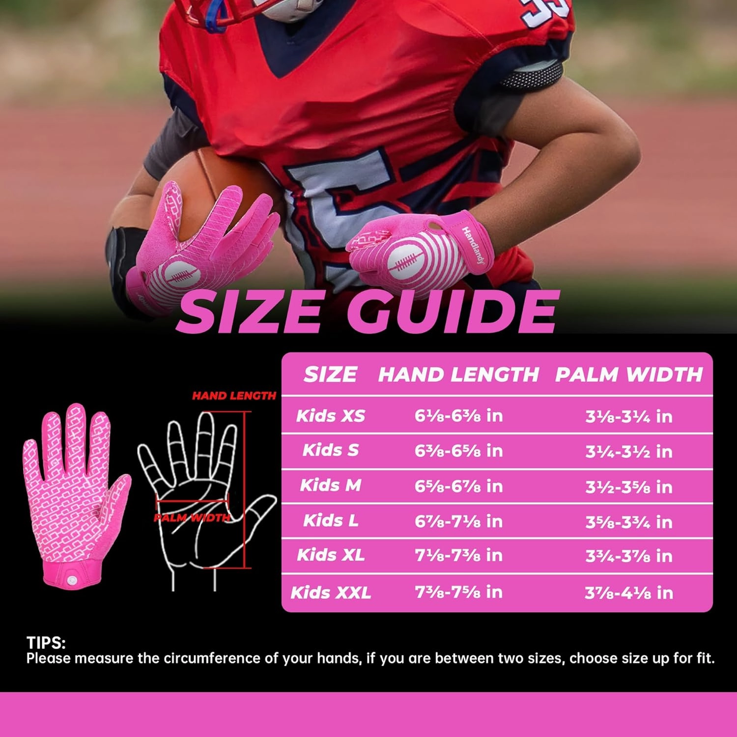 HANDLANDY Youth Football Gloves, Kids Sticky Receiver Gloves,Super Grip Football Glove Best Gift for Boys,Girls