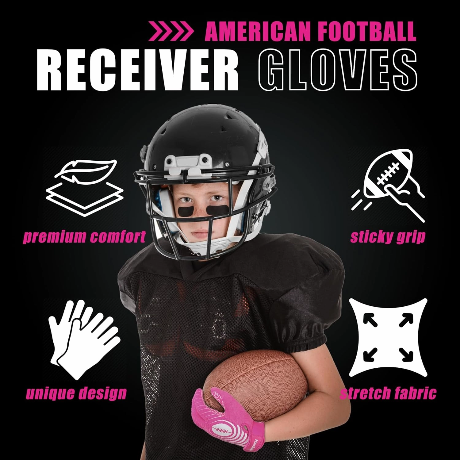 HANDLANDY Youth Football Gloves, Kids Sticky Receiver Gloves,Super Grip Football Glove Best Gift for Boys,Girls