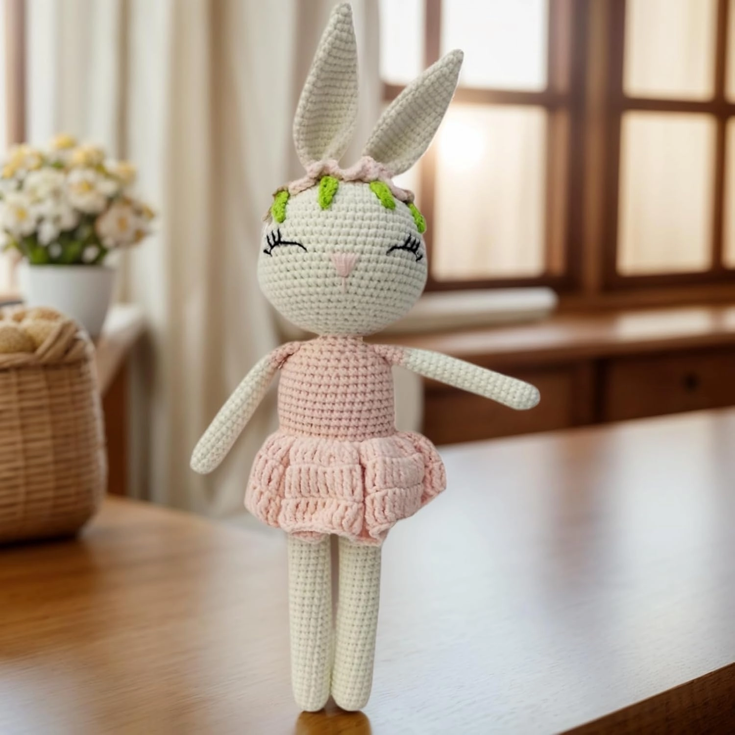 Handmade Soft Bunny Stuffed Animal - Crochet Baby Rattle - Bunny Stuffed Animal - Cotton Knitted Sleep Toy - Stuffed Animals for Babies(12.6 Inches)