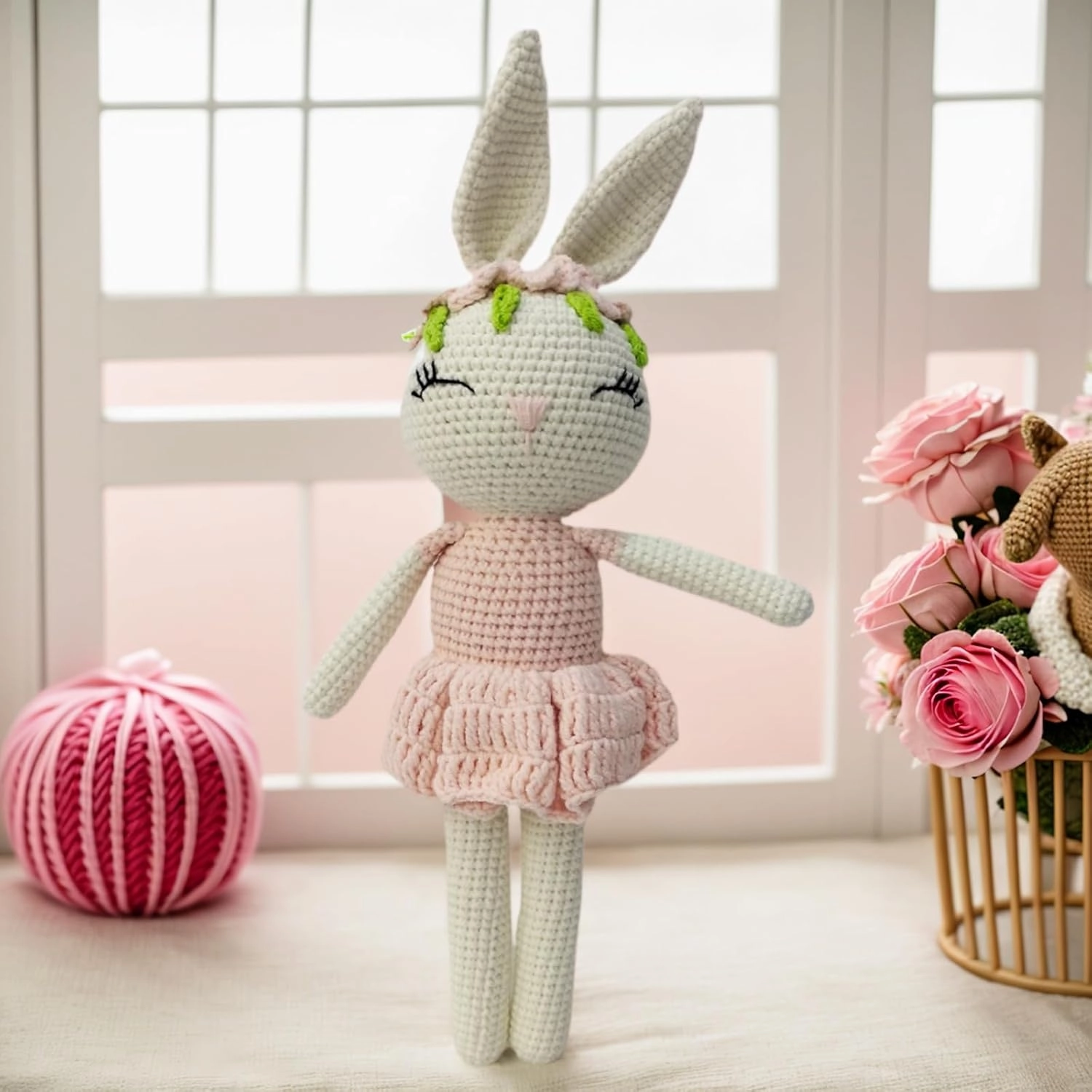 Handmade Soft Bunny Stuffed Animal - Crochet Baby Rattle - Bunny Stuffed Animal - Cotton Knitted Sleep Toy - Stuffed Animals for Babies(12.6 Inches)