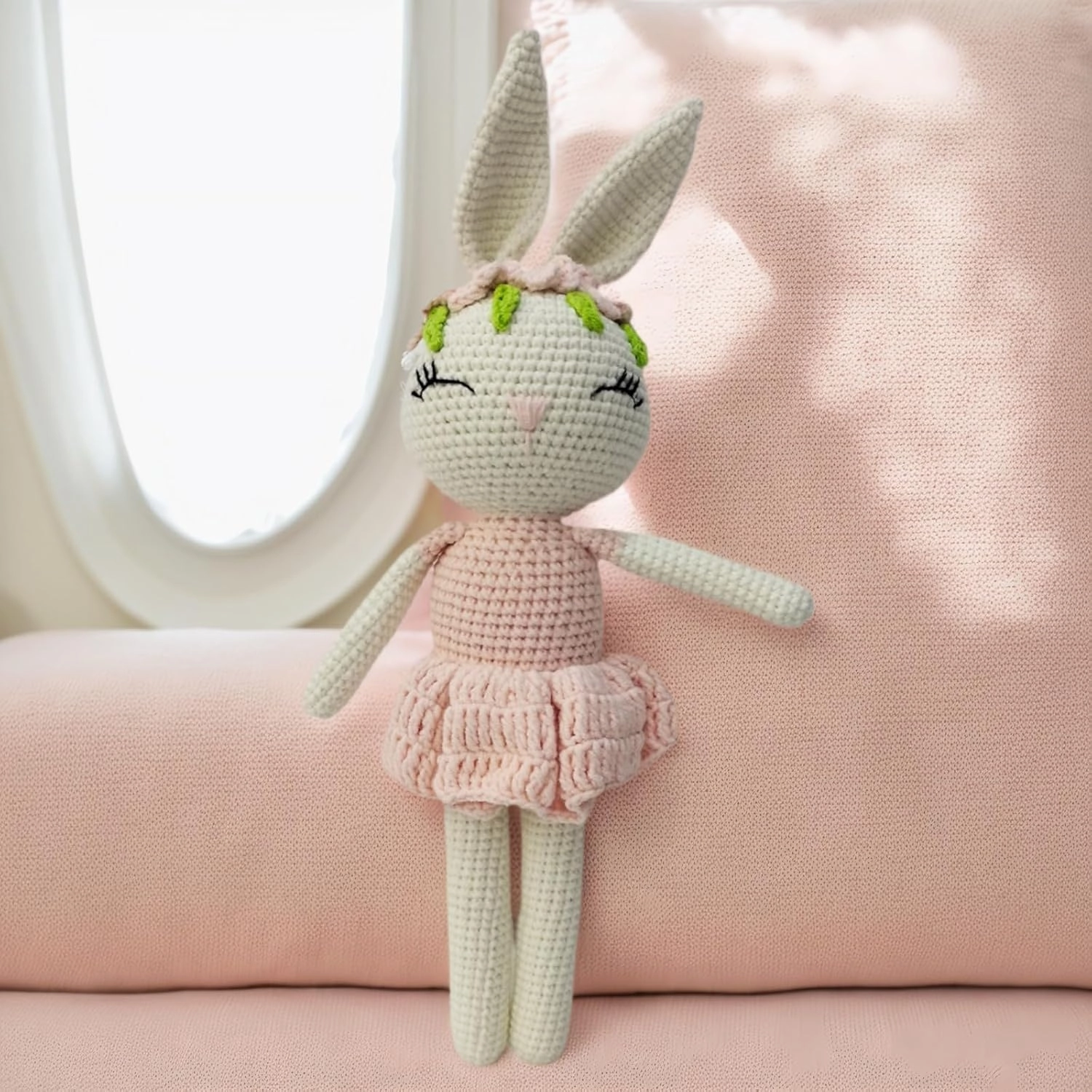 Handmade Soft Bunny Stuffed Animal - Crochet Baby Rattle - Bunny Stuffed Animal - Cotton Knitted Sleep Toy - Stuffed Animals for Babies(12.6 Inches)