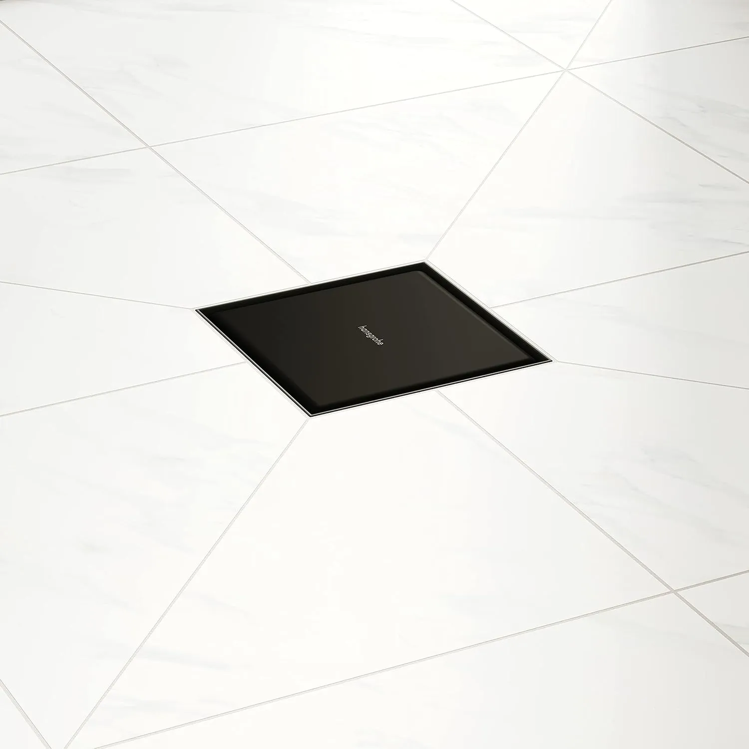 hansgrohe RainDrain Brilliance Square Shower Drain Set with Rough and Tileable Rear Cover in Matte Black, Stainless Steel Shower Floor Drain