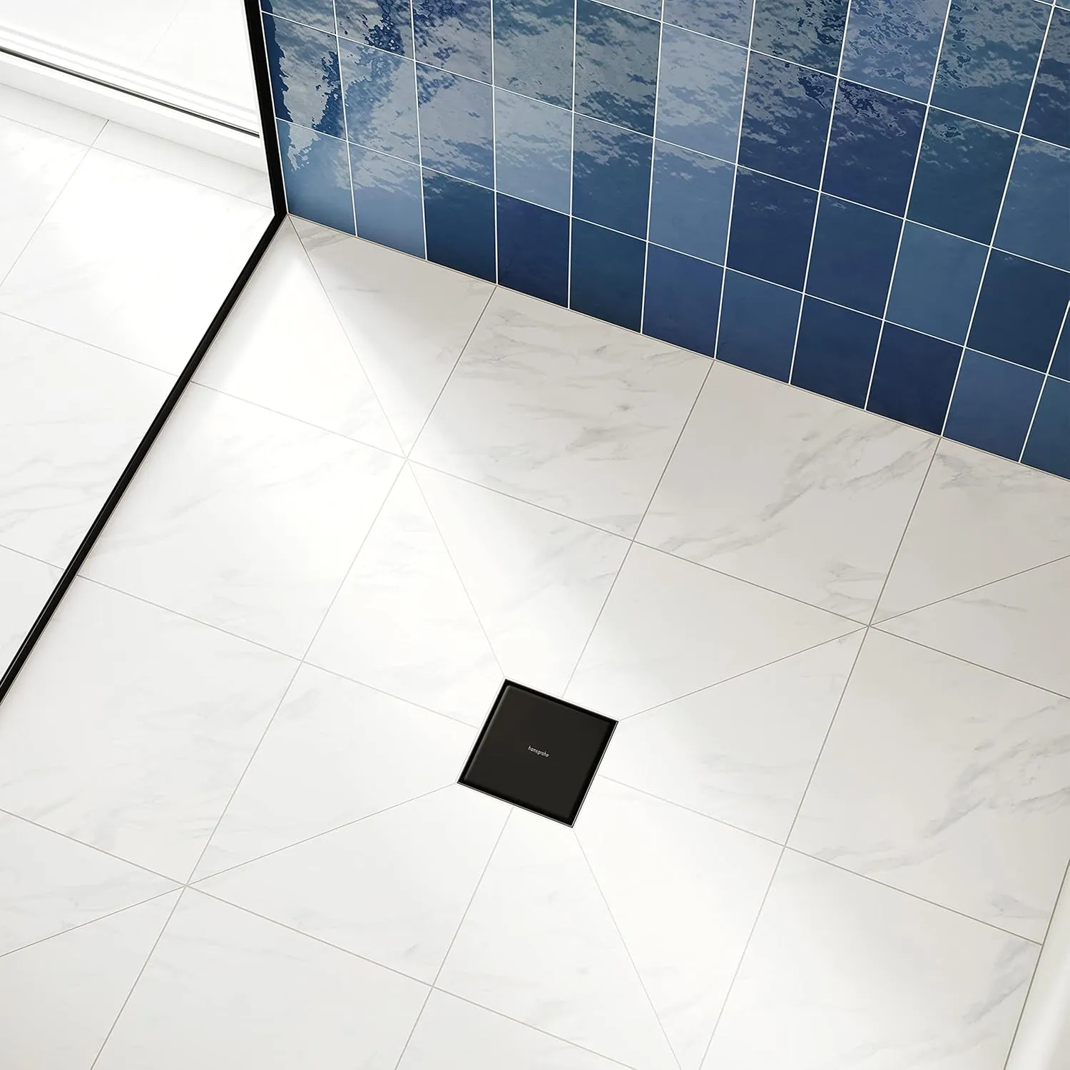 hansgrohe RainDrain Brilliance Square Shower Drain Set with Rough and Tileable Rear Cover in Matte Black, Stainless Steel Shower Floor Drain