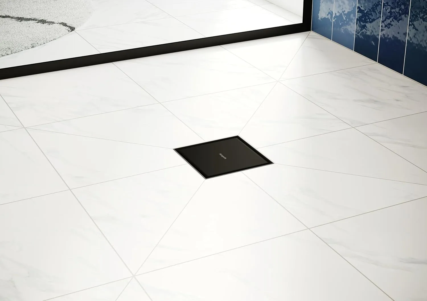 hansgrohe RainDrain Brilliance Square Shower Drain Set with Rough and Tileable Rear Cover in Matte Black, Stainless Steel Shower Floor Drain