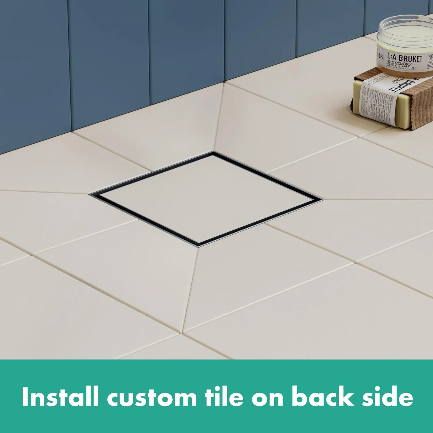 hansgrohe RainDrain Brilliance Square Shower Drain Set with Rough and Tileable Rear Cover in Matte Black, Stainless Steel Shower Floor Drain