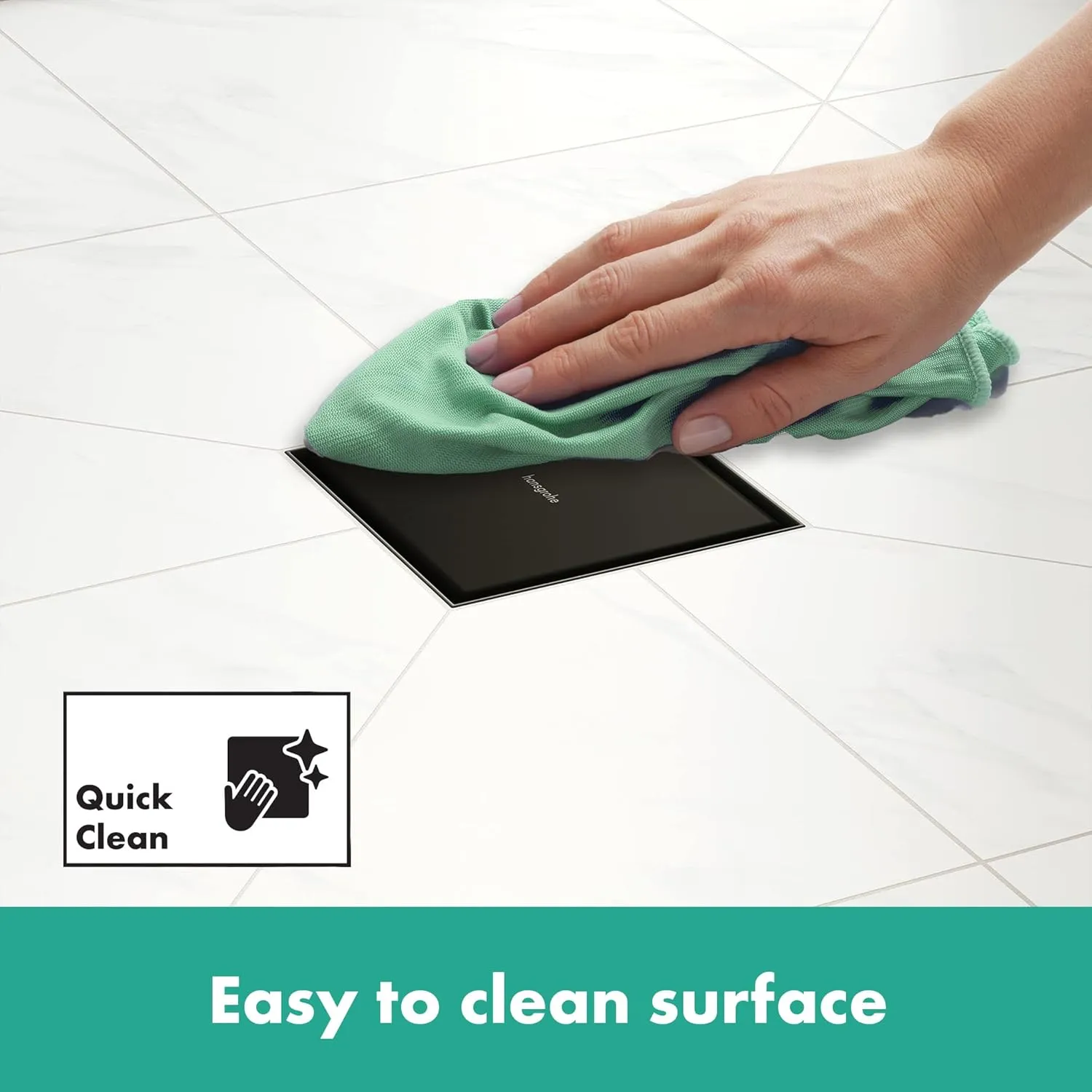 hansgrohe RainDrain Brilliance Square Shower Drain Set with Rough and Tileable Rear Cover in Matte Black, Stainless Steel Shower Floor Drain