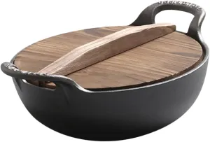 Happyyami Camping Cast Iron Skillet with Side Handles Durable Non Coated Frying Pot for Outdoor Cooking and Family Meals Easy to Clean Temperature Resistant