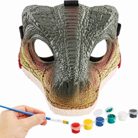 Hard Plastic Dino Mask, 2&3 in 1 with Paints, Dinosaur Costume for Furry Girls Boys, Halloween Mask Costume