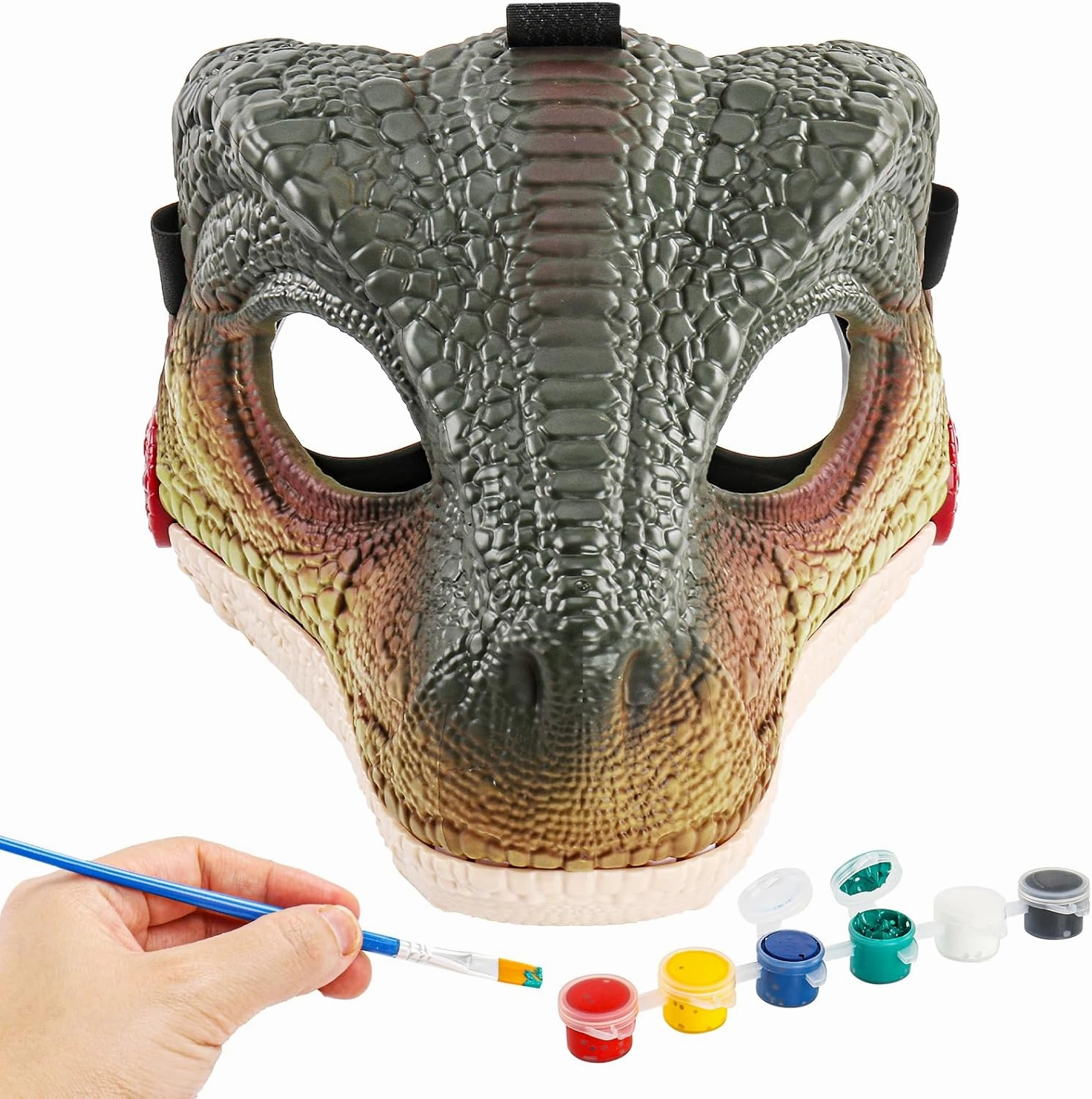 Hard Plastic Dino Mask, 2&3 in 1 with Paints, Dinosaur Costume for Furry Girls Boys, Halloween Mask Costume