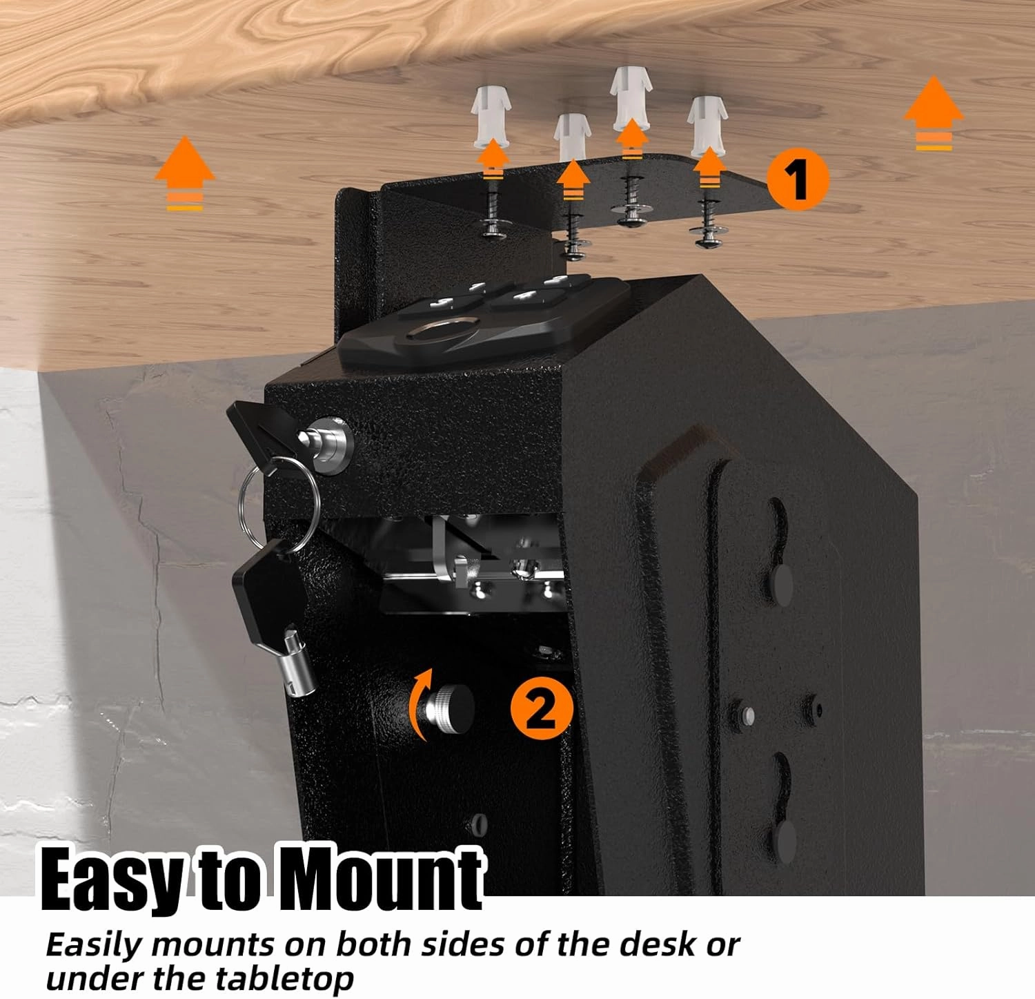HARDROCK Gun Safe for Pistols, Biometric Wall Mounted Handgun Safe Box for Desk, Bedside,Truck，Drop Down Quick Access Security Safe with Fingerprint Keypad Lock for Home nightstand