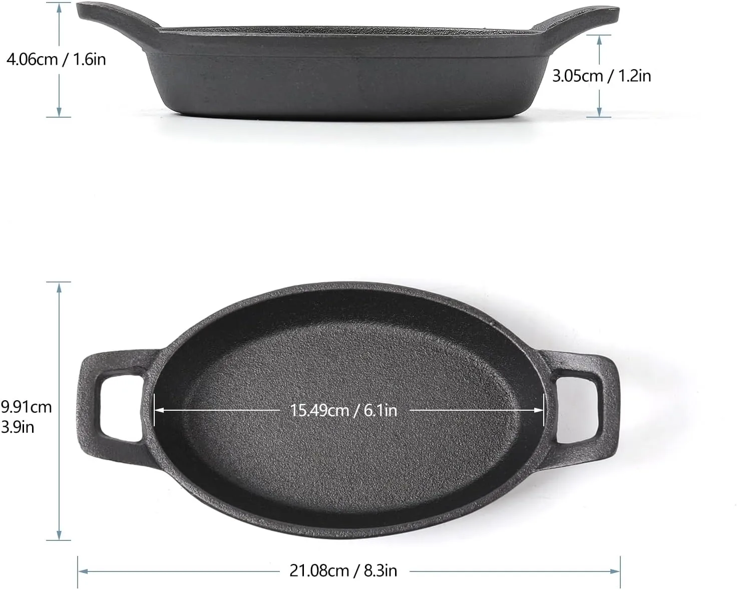 HAWOK Cast Iron Mini Oval Serving Dishes with a Storage Bag, Oval-shaped Casserole Dishes, 4 PCS