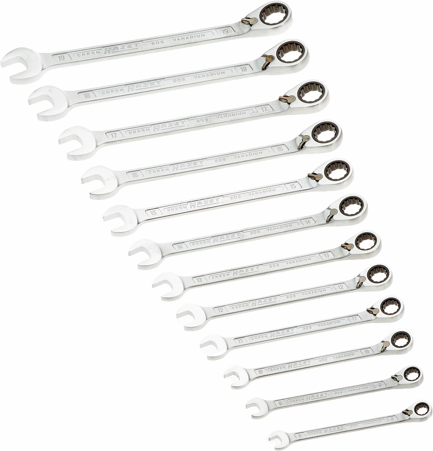 Hazet 606N/12 12-Point Profile Ratcheting Combination Wrench Set - Chrome-Plated