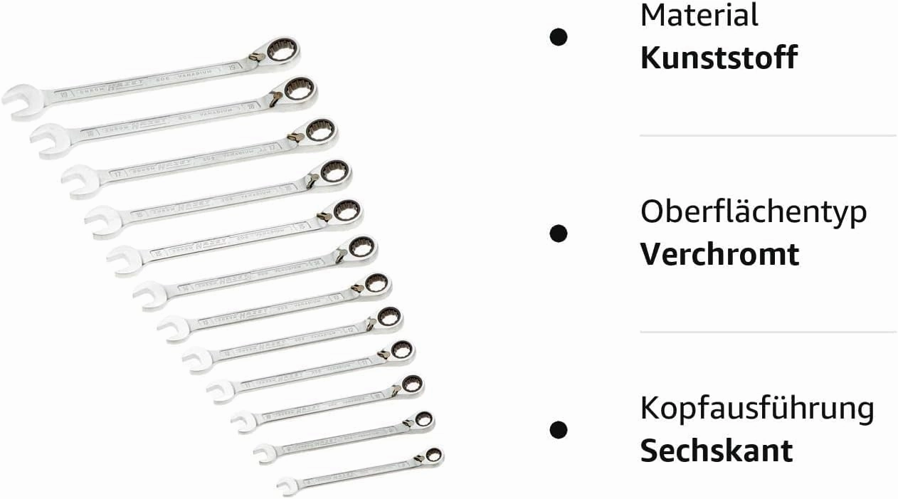 Hazet 606N/12 12-Point Profile Ratcheting Combination Wrench Set - Chrome-Plated