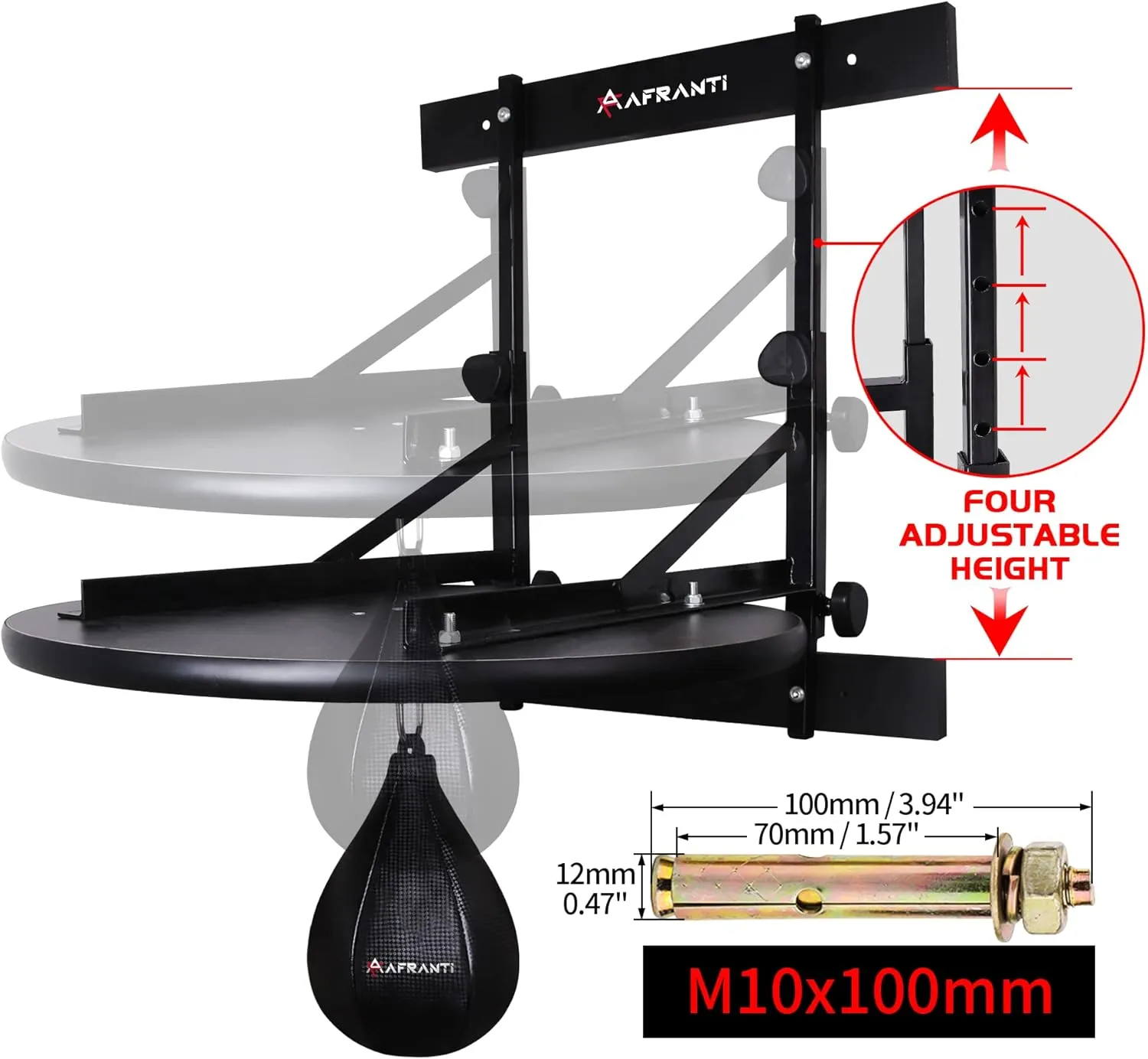 Heavy Duty Adjustable Speed Bag Platform Kit 24"   Speed Punching Ball (10"x7") Adjustable Height Wall Mount Professional Fitness Ball Boxing Reaction Training Kit
