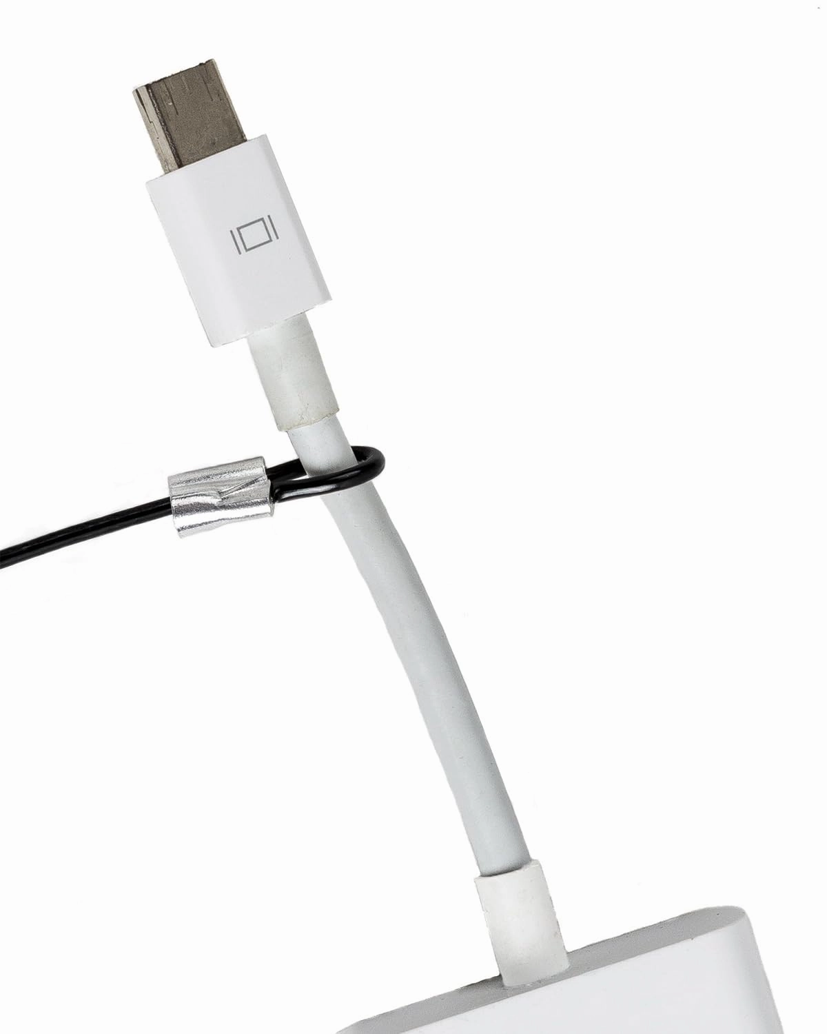 Heavy Duty Cable Lock: A Tamper-Resistant, Pre-Assembled Stainless Cable Tether Kit for Computers, Adapters & Dongles - Includes a Free Crimping Tool for Easy Installation (Black, 10 Pack)