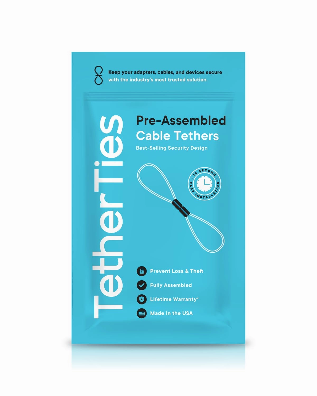 Heavy Duty Cable Lock: A Tamper-Resistant, Pre-Assembled Stainless Cable Tether Kit for Computers, Adapters & Dongles - Includes a Free Crimping Tool for Easy Installation (Black, 10 Pack)