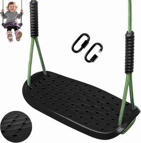 Heavy Duty Swing Seat Non-Slip Tree Swingset with Adjustable Rope and Carabiners for Indoor and Outdoor Playground Backyard Garden Set Accessories,250lb Capacity/Black