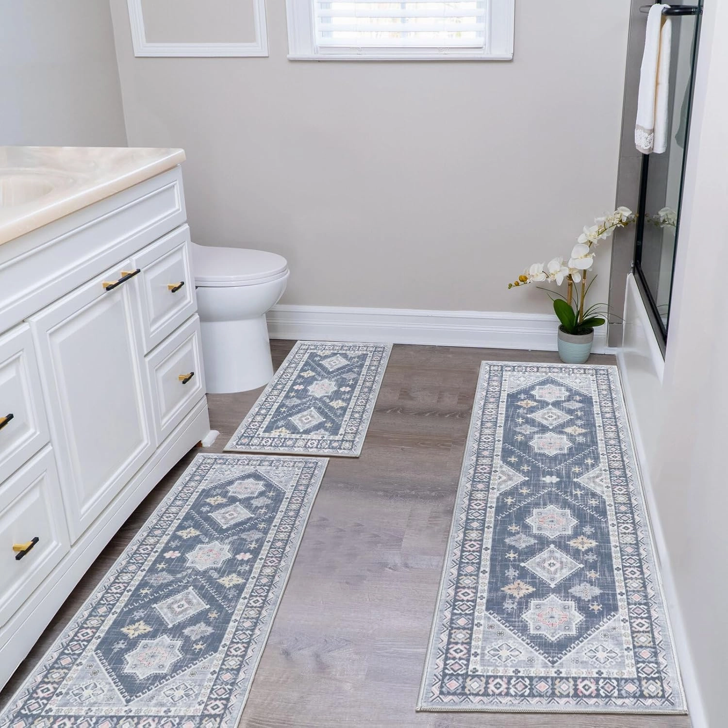 HEBE Boho Kitchen Rug Sets 3 Piece with Runner Non Slip Kitchen Rugs and Mats Washable Kitchen Mats for Floor Thick Kitchen Floor Mat Carpet Runner Rugs for Hallway Laundry Holiday Decor