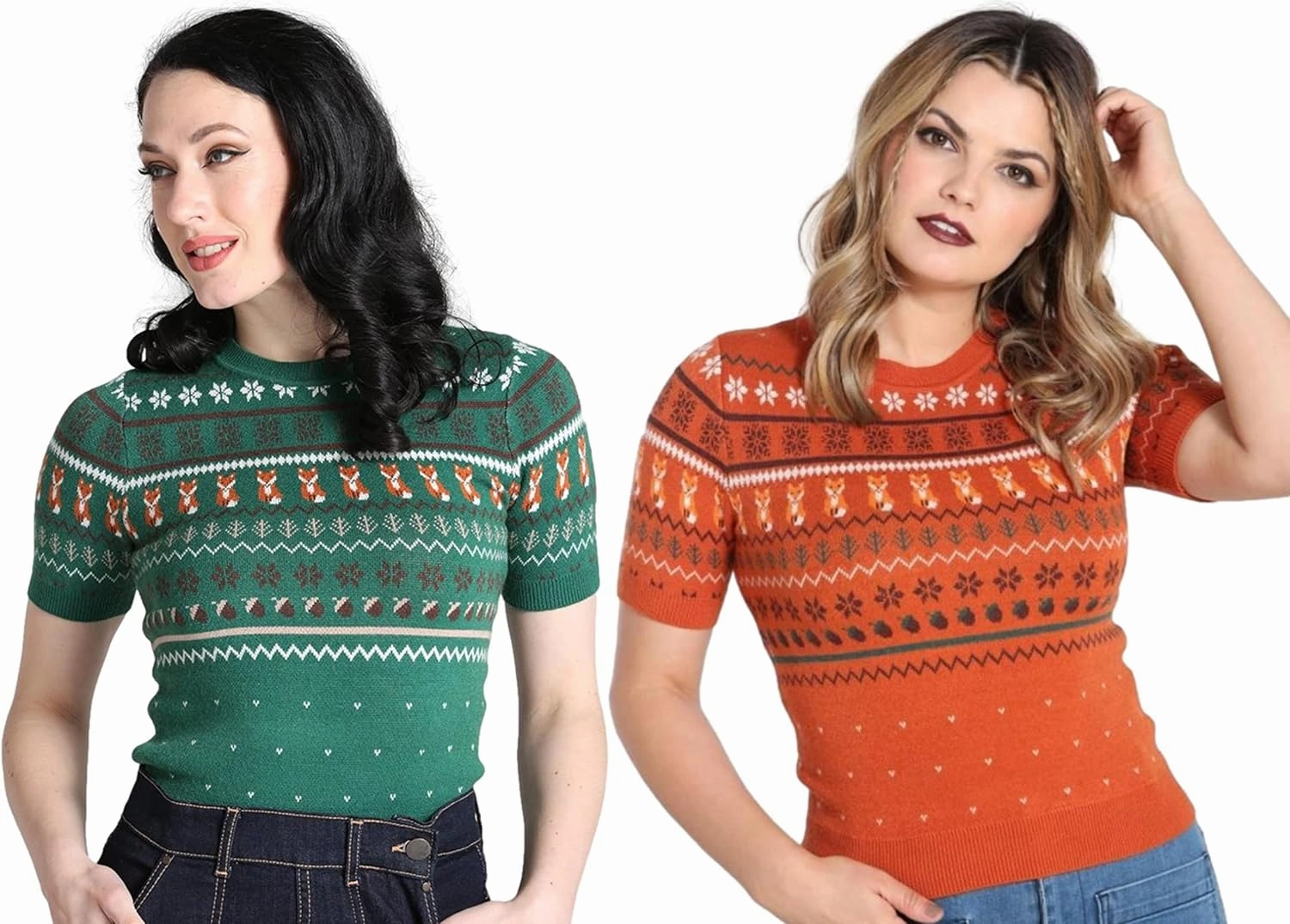 Hell Bunny Vixey Jumper Fox Knitted 50's 60's Vintage Retro Pinup Short Sleeve