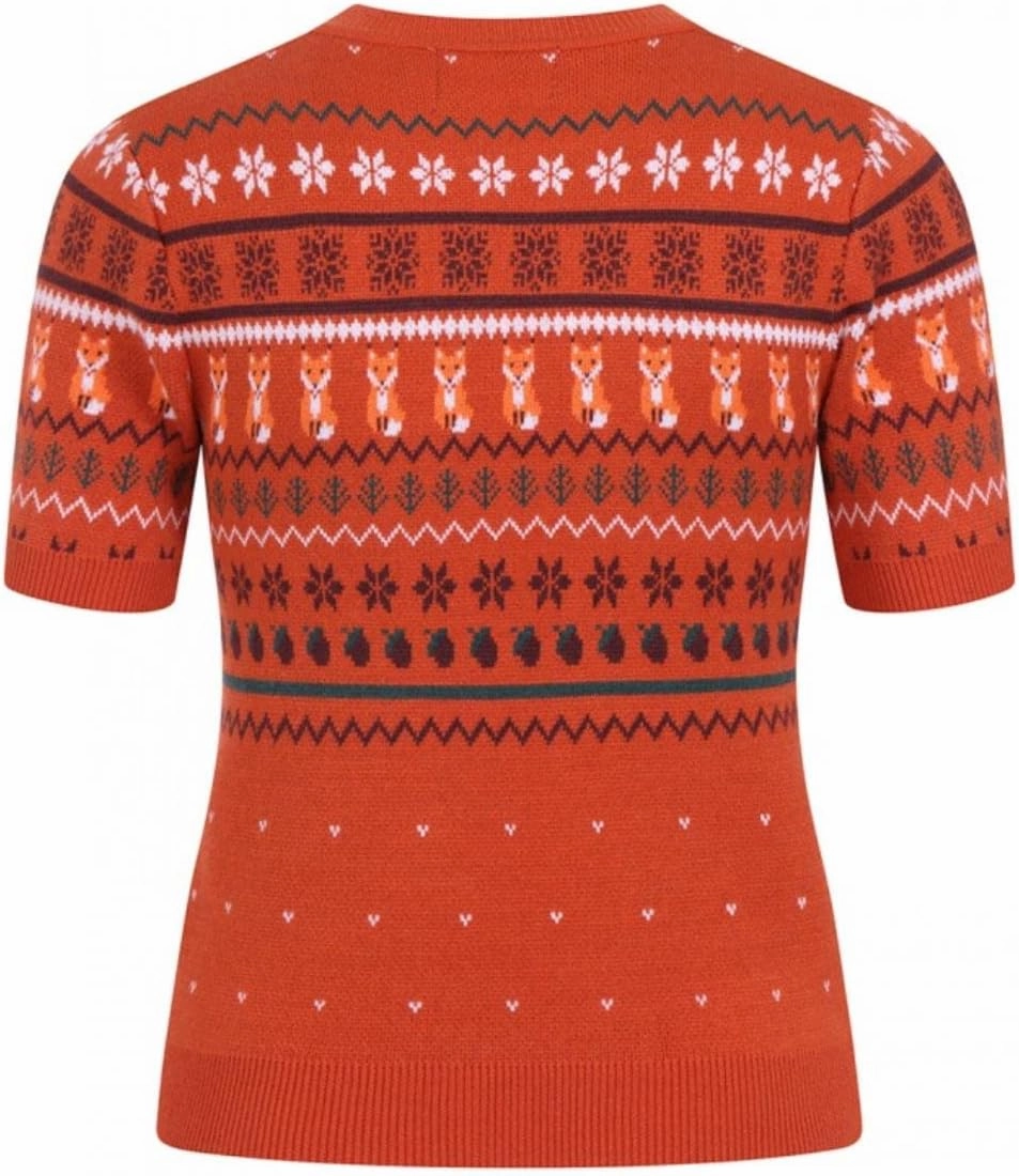 Hell Bunny Vixey Jumper Fox Knitted 50's 60's Vintage Retro Pinup Short Sleeve