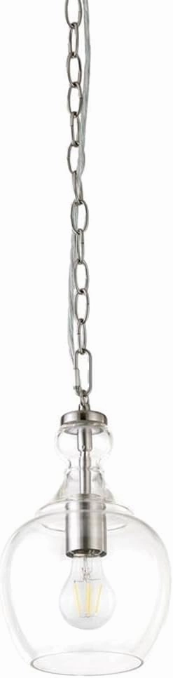 Henn&Hart 7" Wide Pendant with Glass Shade in Brushed Nickel/Clear, Pendant, Flush Mount Ceiling Light Fixture for Kitchen, Living Room