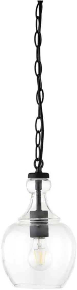 Henn&Hart 7" Wide Pendant with Glass Shade in Blackened Bronze/Clear, Pendant, Flush Mount Ceiling Light Fixture for Kitchen, Living Room