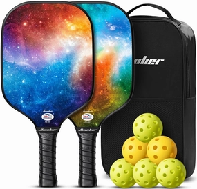 Hicober for Pickleball Paddles Set of 2,USAPA Approved Pickleball Rackets with 6 Balls,Fiberglass Surface Paddles for Men and Women