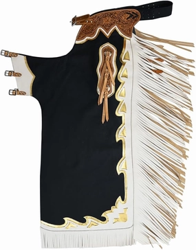 HILASON Bull Riding Chaps de Cuero genuino Rodeo Western Black Base | Leather Bull Riding Chaps for Men and Women | Bull Riding Chaps | Western Chaps Leather | Unisex Riding Chaps