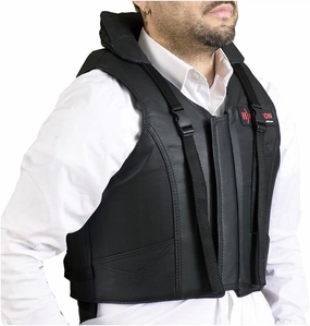 HILASON Safety Tall Collar Bull Riding Vest Protective Leather Black |Equestrian Protective Vest |Unisex Vest |Rodeo Vest