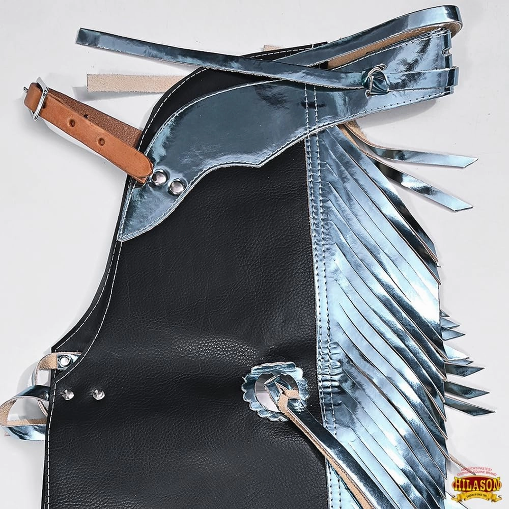 HILASON Western Leather Kids Junior Youth Pro Rodeo Bull Riding Chaps Black | Bull Riding Chaps | Western Chaps Leather