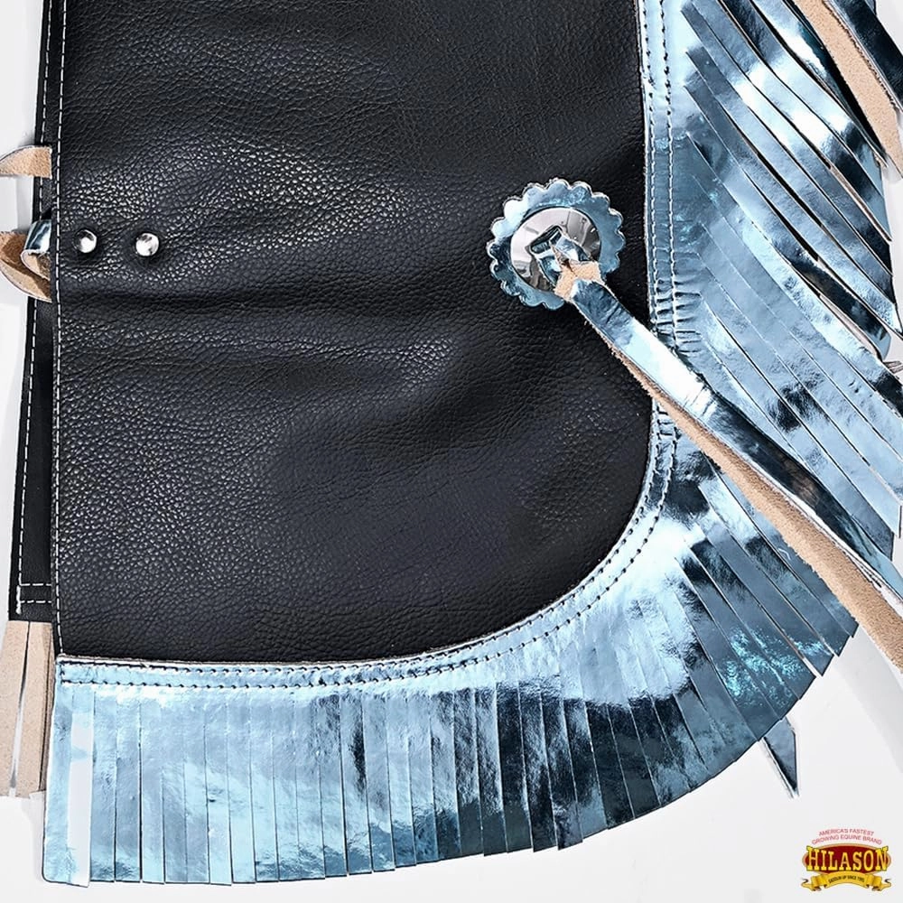 HILASON Western Leather Kids Junior Youth Pro Rodeo Bull Riding Chaps Black | Bull Riding Chaps | Western Chaps Leather