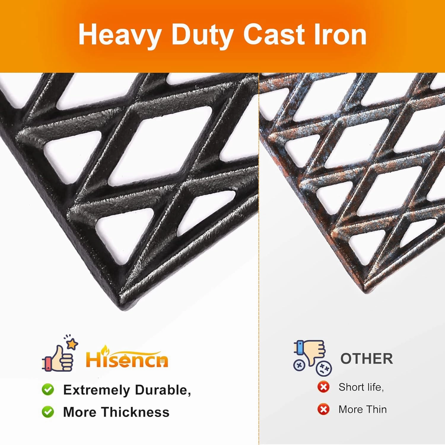 Hisencn Cooking Grates for Dyna Glo DGH450CRP DGH450CRP-D DGF493BNP DGH474CRP Gas Grill, Cast Iron Cooking Grates Replacement Part for Dyna Glo 4&5 Burner Gas Grill