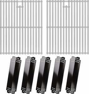 Hisencn Grill Parts for Home Depot Nexgrill 4 Burner 720-0830H, 5 Burner 720-0888N, 720-0888 Grill, Porcelain Steel Heat Plates, Stainless Steel Grill Grates, Replacement Parts for Nexgrill 5 Burner