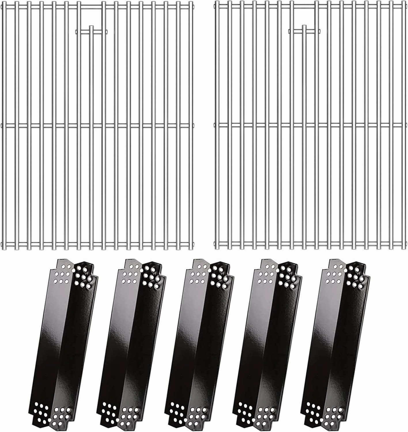 Hisencn Grill Parts for Home Depot Nexgrill 4 Burner 720-0830H, 5 Burner 720-0888N, 720-0888 Grill, Porcelain Steel Heat Plates, Stainless Steel Grill Grates, Replacement Parts for Nexgrill 5 Burner