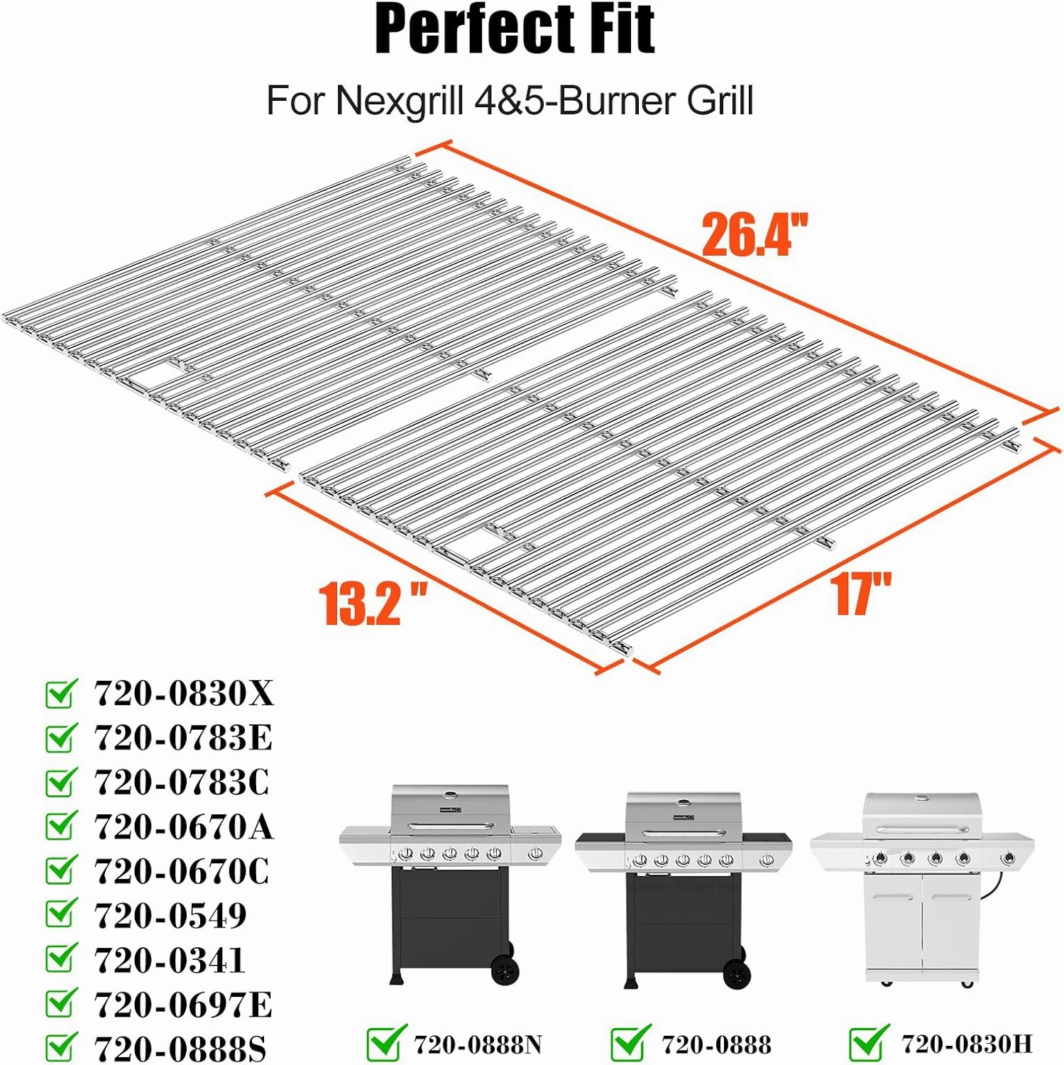 Hisencn Grill Parts for Home Depot Nexgrill 4 Burner 720-0830H, 5 Burner 720-0888N, 720-0888 Grill, Porcelain Steel Heat Plates, Stainless Steel Grill Grates, Replacement Parts for Nexgrill 5 Burner