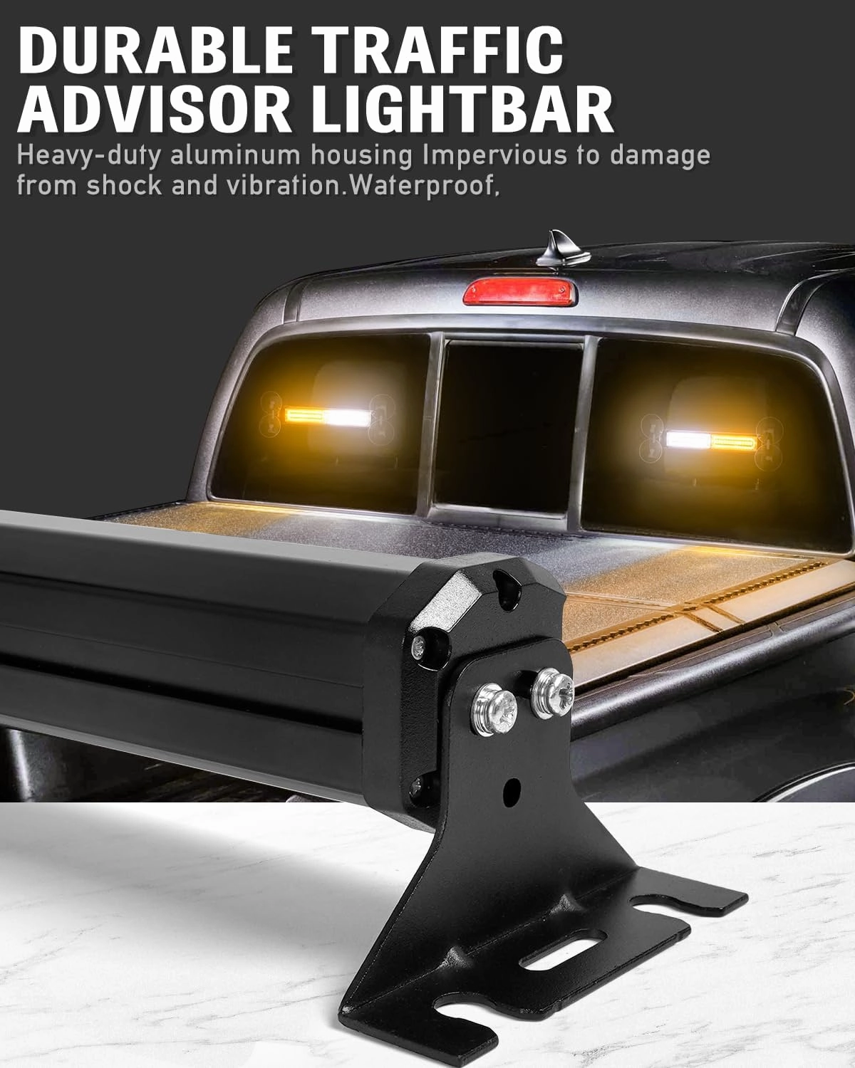HLauto 1002L Emergency Strobe Traffic Advisor Light Bar: 40 LED Dash Safety Warning Flashing Light, Front/Rear Windshield Visor for Construction Vehicle, Tow/Plow Truck (2x10.7inch, Amber White)