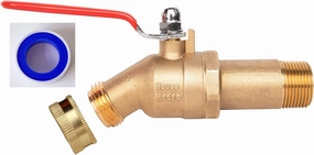HMP010 Full Port Brass 3/4" MNPT Water Heater Drain/Flush Ball valve(2 inch Shank, LF Compliant, 180 Degree Handle, w/Garden Hose Cap and Thread Tape)
