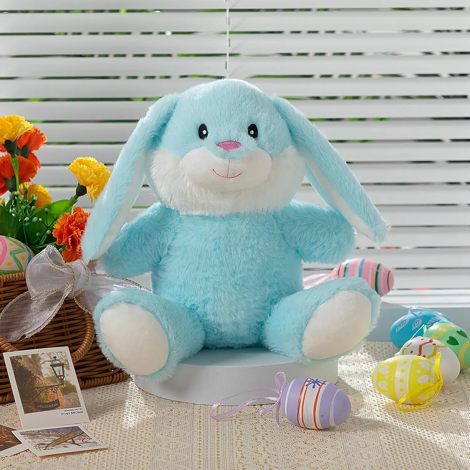 HollyHOME Bunny Stuffed Animal, Easter Bunny Plush Toys, Soft and Cuddly Stuffed Rabbit Easter Gift for Kids Baby Girls 10 inch Powder Blue