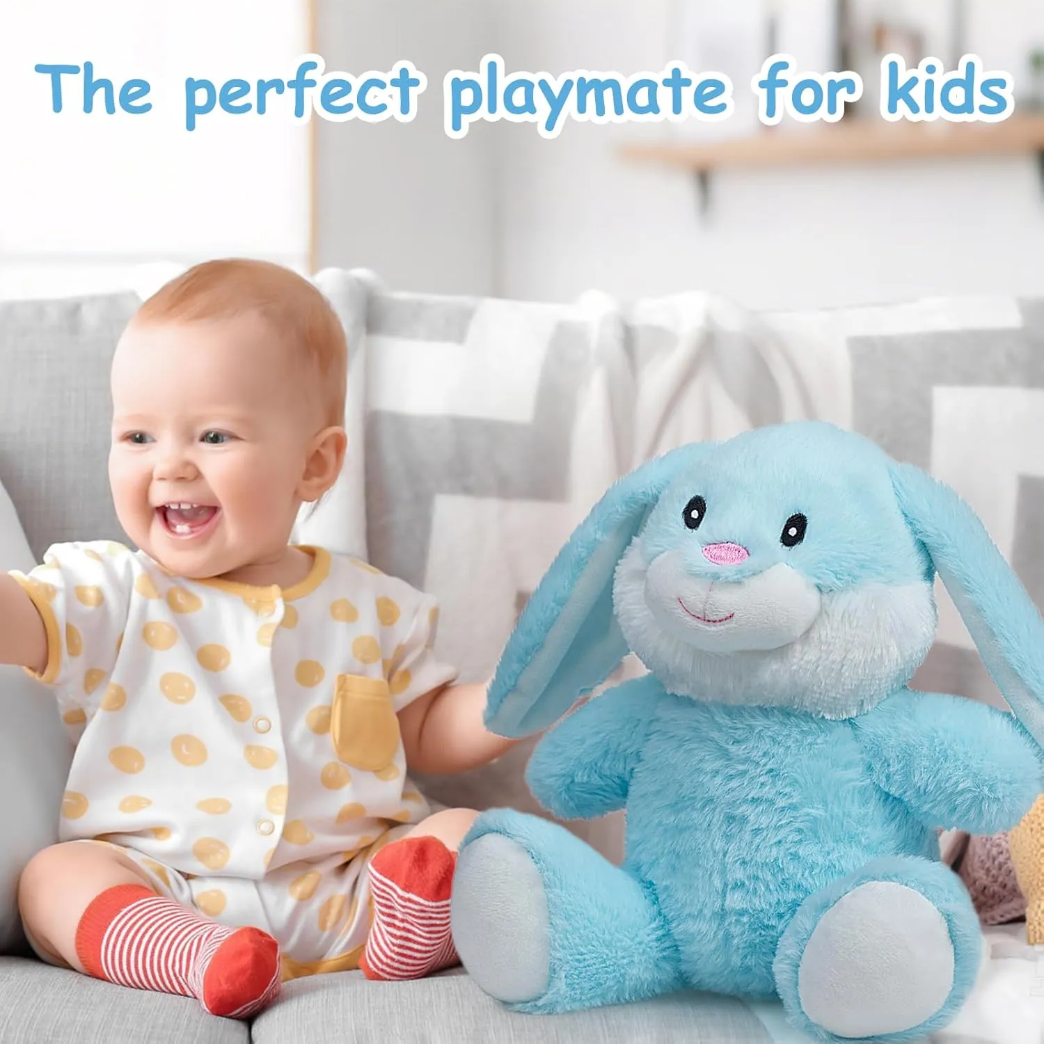HollyHOME Bunny Stuffed Animal, Easter Bunny Plush Toys, Soft and Cuddly Stuffed Rabbit Easter Gift for Kids Baby Girls 10 inch Powder Blue