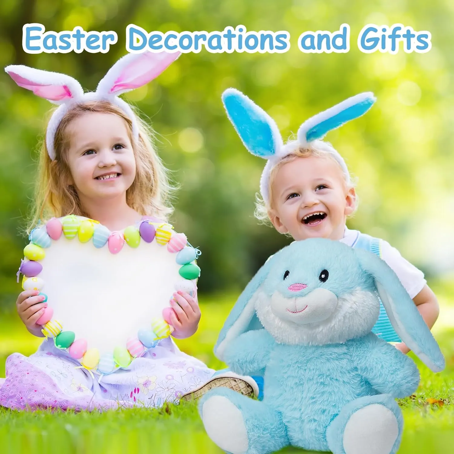 HollyHOME Bunny Stuffed Animal, Easter Bunny Plush Toys, Soft and Cuddly Stuffed Rabbit Easter Gift for Kids Baby Girls 10 inch Powder Blue