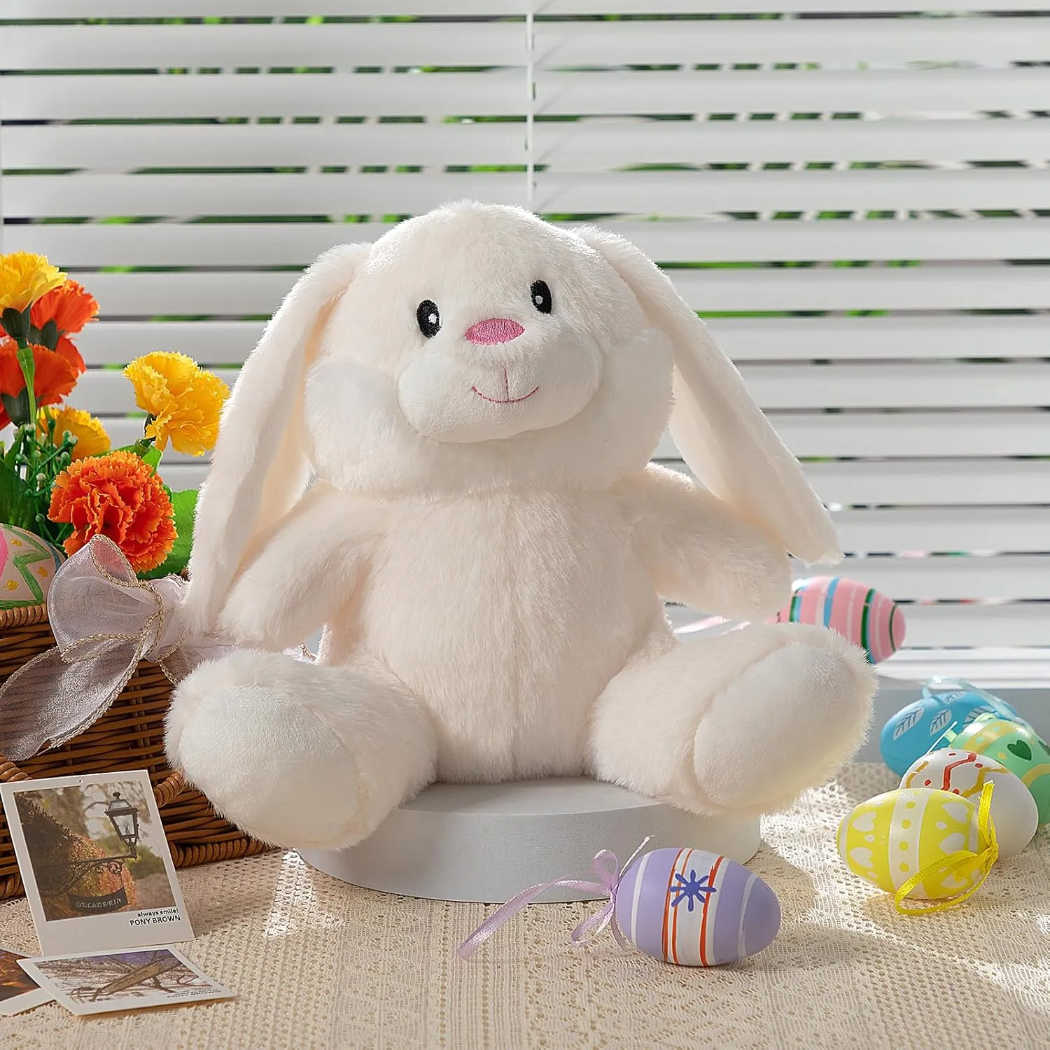 HollyHOME Bunny Stuffed Animal, Easter Bunny Plush Toys, Soft and Cuddly Stuffed Rabbit Easter Gift for Kids Baby Girls 10inch White