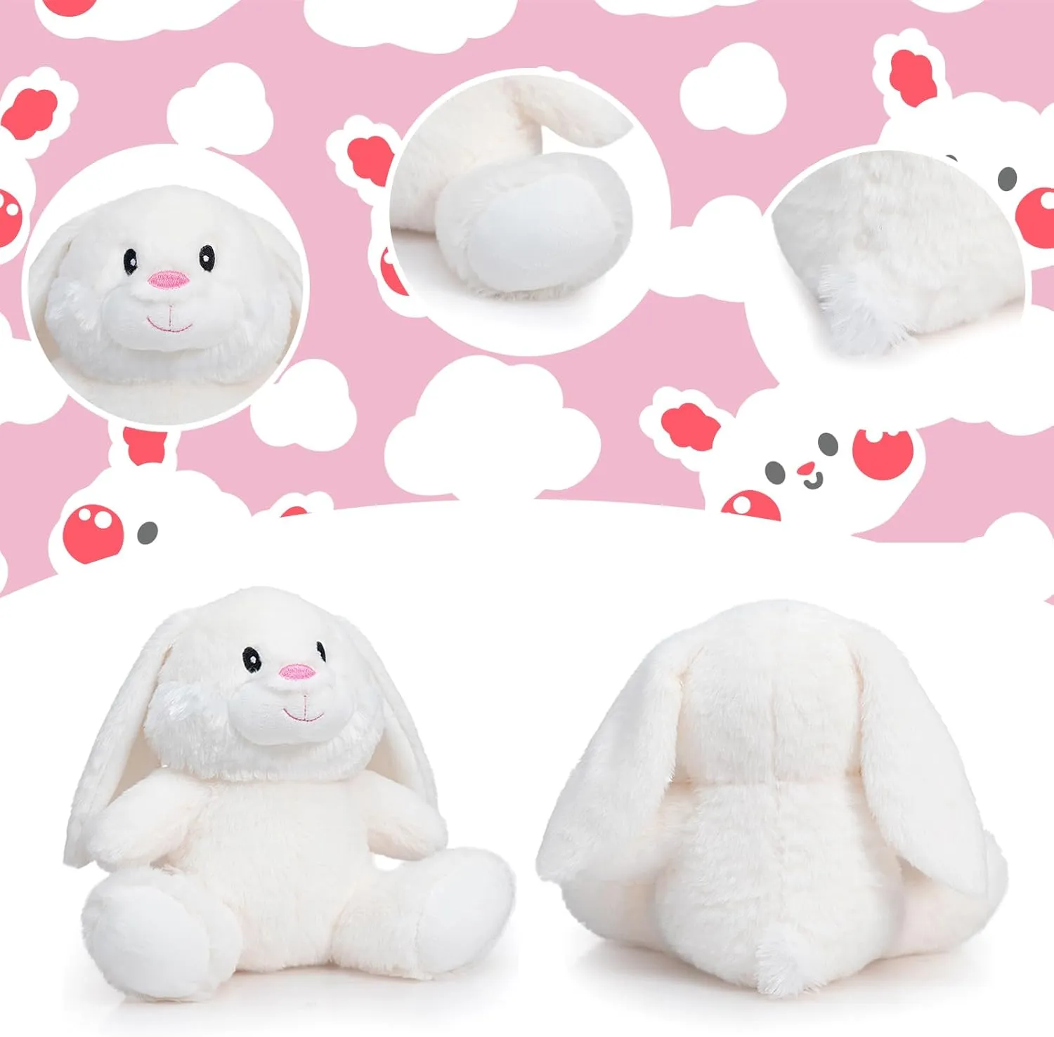 HollyHOME Bunny Stuffed Animal, Easter Bunny Plush Toys, Soft and Cuddly Stuffed Rabbit Easter Gift for Kids Baby Girls 10inch White
