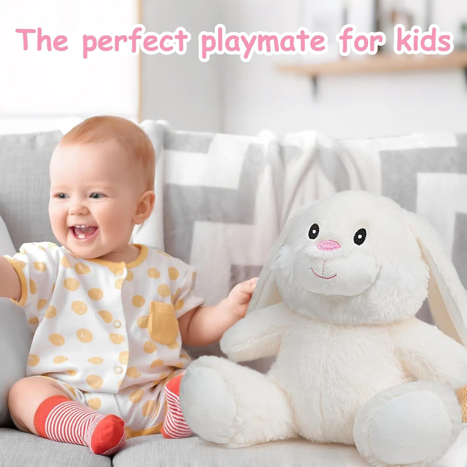 HollyHOME Bunny Stuffed Animal, Easter Bunny Plush Toys, Soft and Cuddly Stuffed Rabbit Easter Gift for Kids Baby Girls 10inch White