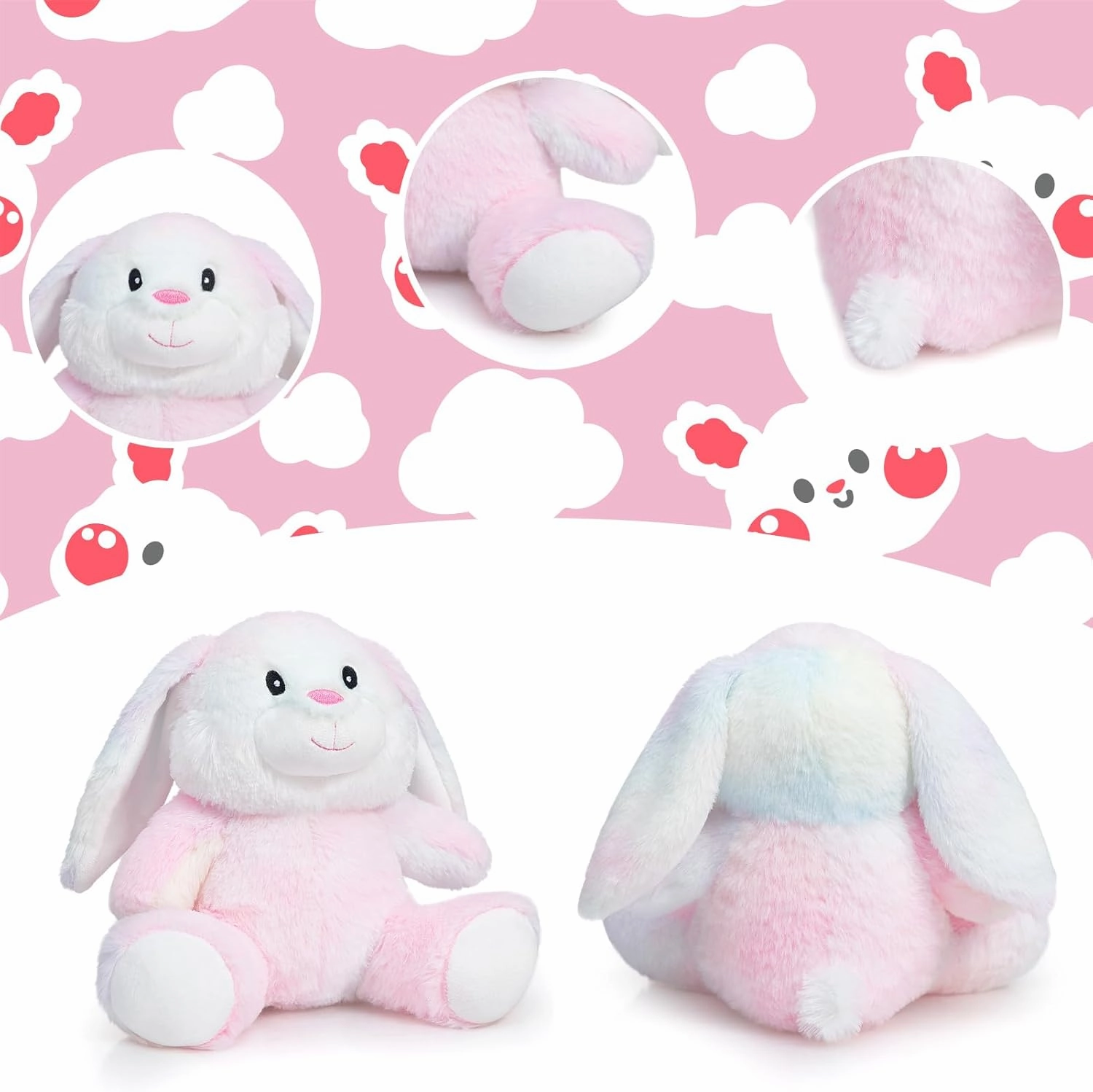 HollyHOME Bunny Stuffed Animal, Easter Bunny Plush Toys, Soft and Cuddly Stuffed Rabbit Easter Gift for Kids Baby Girls 10inch Rainbow