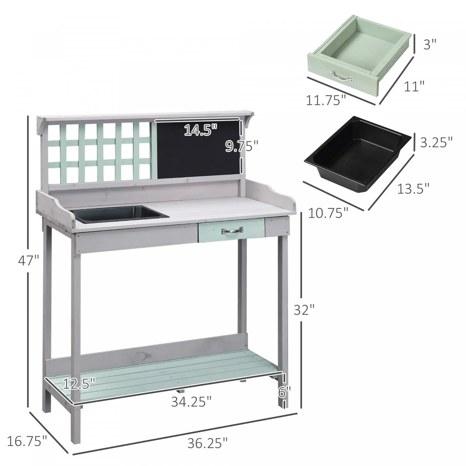 Homcom 36" Wooden Potting Table With Drawer, Grey