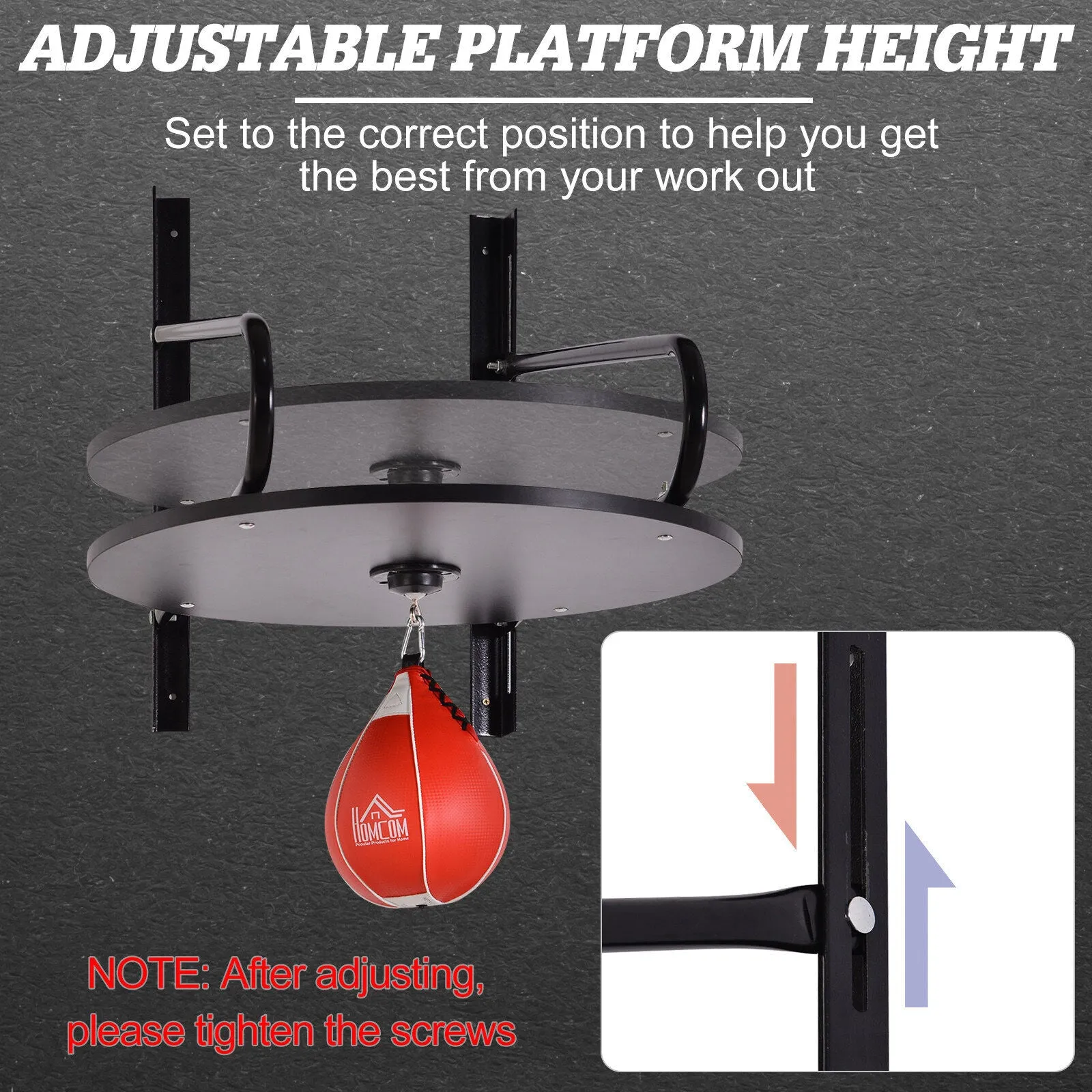 HOMCOM Wall-Mounted Punching Ball Platform – Adjustable Height Speed Bag Training Set