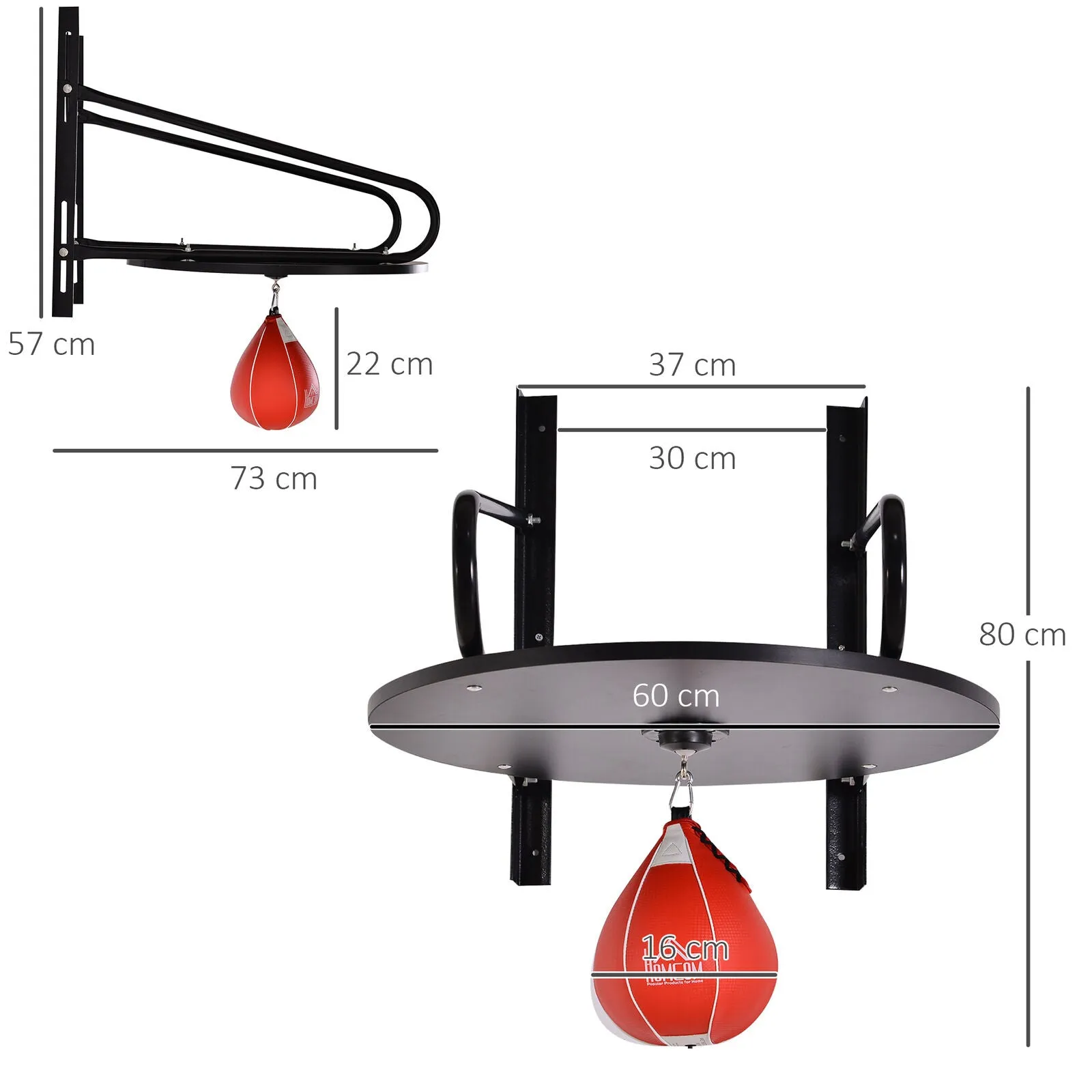 HOMCOM Wall-Mounted Punching Ball Platform – Adjustable Height Speed Bag Training Set