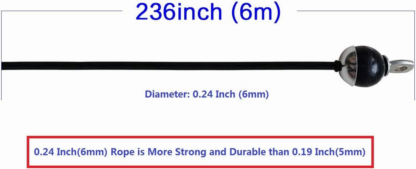 Home Gym Fitness LAT Pulldown Cable Replacement 78/118/ 236 Inch, 6mm Adjustable Length for Pulley System Cable Machine Workout Equipment, Steel Wire Rope with Rubber Stopper Ball (236 Inch)